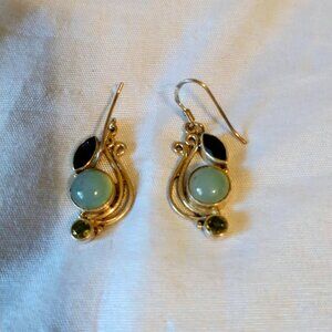 Artisan Handcrafted Sterling Silver Iolite, Opalite, Peridot Hook Dangle Earring